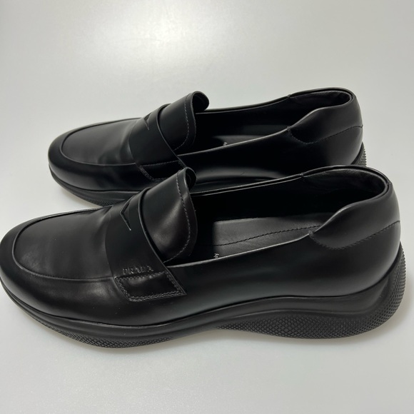 Prada Spazzalato Rois Leather Penny Loafers Black Men’s UK 7/US 8 $775 - Picture 4 of 9